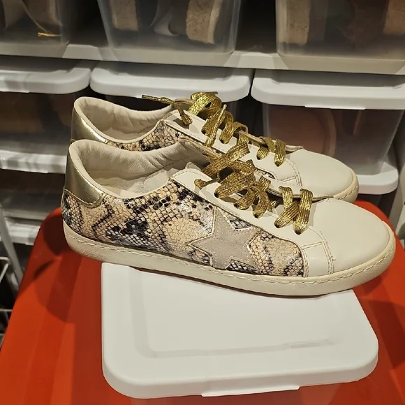 Vintage Havana Snake Print Sneakers with Gold Accents - Picture 1 of 8
